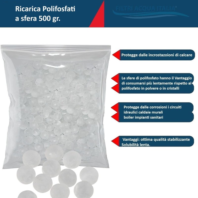 Polifosfati a Sfere 500 gr. Ricarica per Filtri Anticalcare Lavatrice,