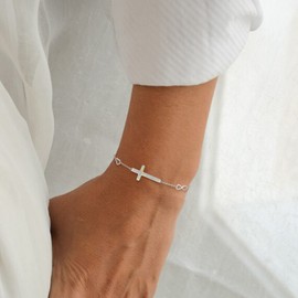 EVER FAITH Women's 925 Sterling Silver Cross Faith Hope Love Infinity Adjustable Link Bracelet Chain, Sterling Silver