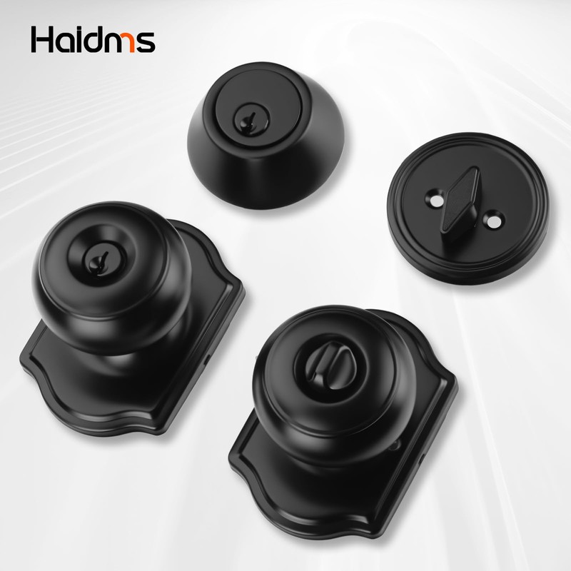 Haidms Black Exterior Deadbolt and Keyed Entry Door Knob Set,