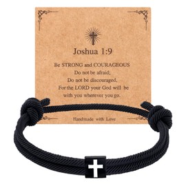 YIHOON Cross Bracelet Christian Easter Basket Stuffers for Teens Men Women Bible Verse Joshua 1:9 Braided Rope Adjustable Jesus Bracelets (Joshua 1:9-Black)