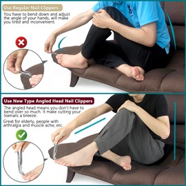 SG Nekoo Angled Head Toenail Clippers for Thick Toenails, Sharp Heavy Duty Large Nail Cutter with Safety Lock, Ergonomic Wide Jaw Anti-splash Nail Clippers for Men Women Seniors