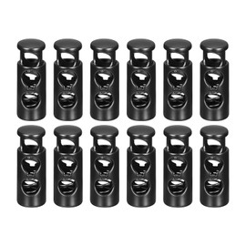uxcell 12pcs Metal Cord Locks, 5mm Double Hole Spring Stopper Fastener Slider Toggles End for Drawstrings Bags Backpack Clothing Lanyards, Electrophoretic Black