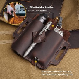 VIPERADE PJ19 Multitool Sheath, EDC Belt Organizer Sheath for Men, Leather Sheath for Men, Leather Flashlight Holster for Belt, Pen Holder for Tactical Pen (Brown)
