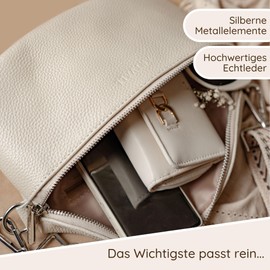 Artvall - Shoulder Bag Genuine Leather Bag Handbag Leather Bum Bag Small with Shoulder Strap Design Bag Strap Removable Adjustable Strap Crossbody Bag Genuine Leather Bag Women with Zip, Beige (Boho