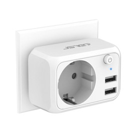 JSVER JSVER USB Steckdose 4000W mit 2 USB Anschluss,Steckdosenadapter USB Adapter Steckdose Schuko Stecker mit USB Ladeger?t, Ladestecker USB mit Schalter fr Phone und Haushaltsger?te-Wei?