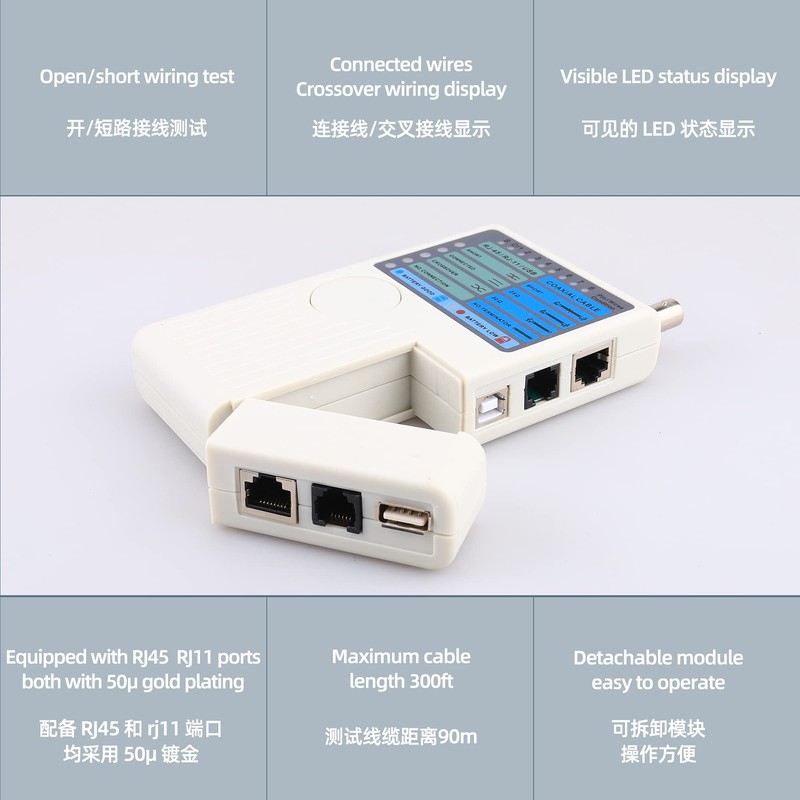 Multifunctiona Network Cable Tester 4in1 Remote USB BNC Rj11 Rj45