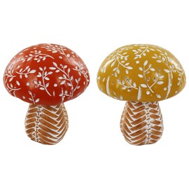 LAIKEARTS Woven Mushroom Decor Table Centerpieces, 2 Pack Red and Yellow Fall Mushroom Decorations, Farmhouse Table Centerpieces & Mantel,Autumn Harvest Fall Home Decor Shelf