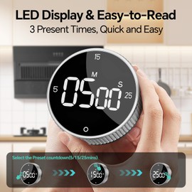Digital Timers,Kitchen Visual timers LED Display Magnetic Countdown Countup Timer for Classroom Cooking Fitness Baking Studying Teaching,Silver