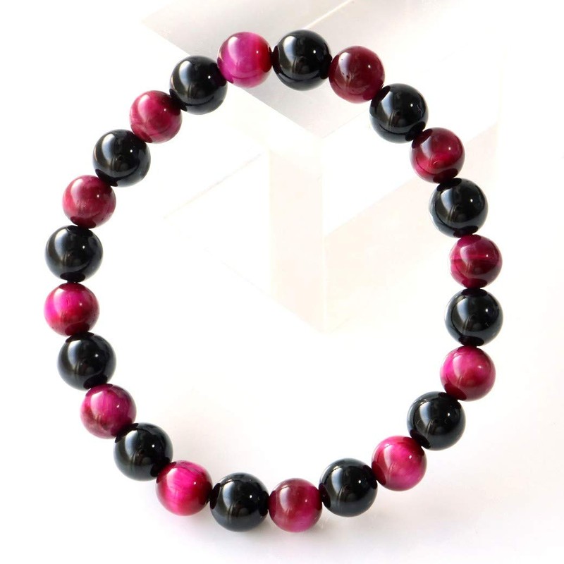 Gold Stone Pink Tiger Eye Onyx Bracelet, 0.3 inches (8