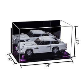 Better Display Cases Versatile Acrylic Display Case - Medium Rectangle Box with Mirror, Wall Mount and Purple Risers 14" x 8" x 8.5" (A011-PR)