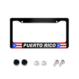 NOCITUN Puerto Rico Flag License Plate Frame Stainless Steels Patriotic Black Car Tag Holder Frames with 2 Holes & Screws 12x6 Inch Decoration for US Vehicles Standard for Women Men