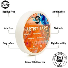 DOAY 4 Pack White Artist Tape - Art Masking Tape for Watercolor Paper, Canvas Acrylic Painting, Curves, Framing, Paint, Gouache, Console - Acid Free Drafting Tape 3/4" (0.75") Wide - 360FT Total