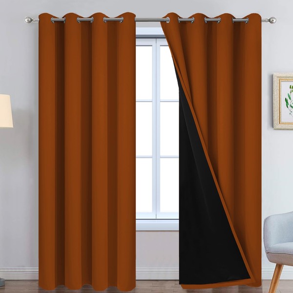 Yakamok Orange 100% Blackout Curtains, Total Blackout Lined Curtain Panels