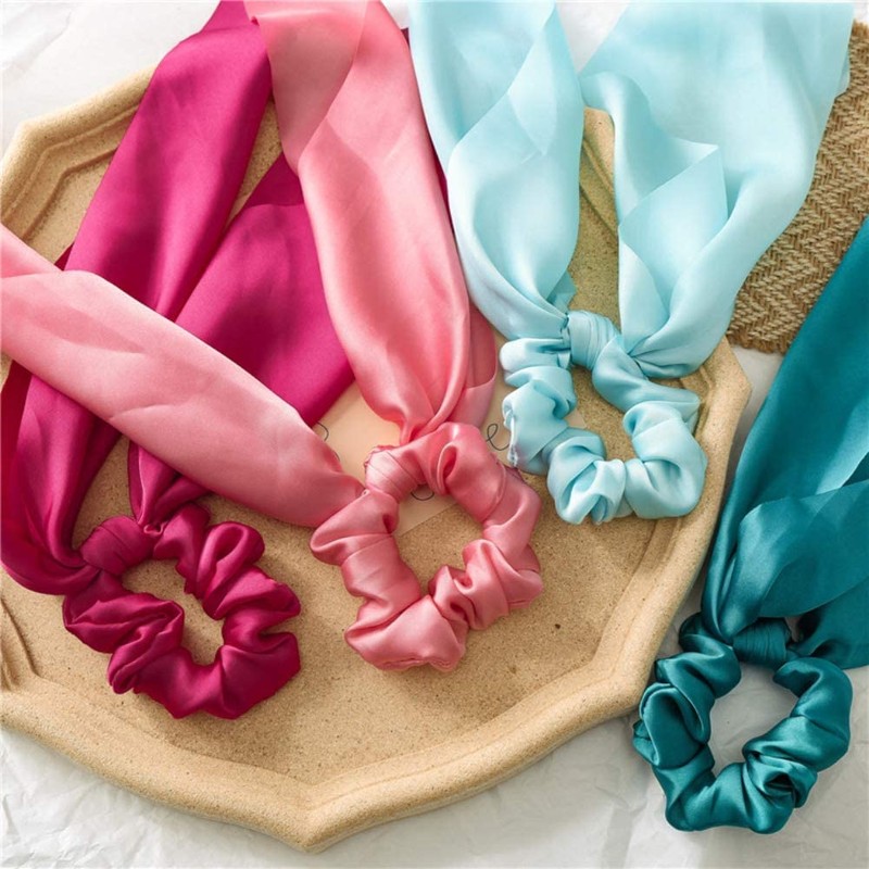 3Pcs Yellow Bow Scrunchies, Satin Ribbon Ponytail Hair Tie, Rope