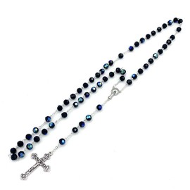 Black Aurora Borealis Crystal Rosary for Men and Women, Immaculate Conception of Mary
