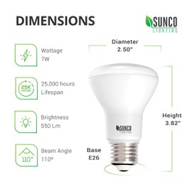 Sunco Lighting BR20 LED Bulbs Indoor Flood Light R20 Dimmable 3000K Warm White, 50W Equivalent to 7W, E26 Medium Base, Recessed Can Lights, Home Ceiling Lights Super Bright, UL & Energy Star 4 Pack