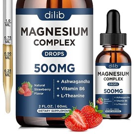 Triple Magnesium Complex Supplement-Magnesium Glycinate, Citrate, Malate Liquid Drops 500mg with Ashwagandha, L-Theanine, Vitamin B6 for Stress Relief