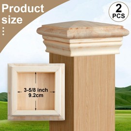 Geetery 2 Pcs Wood Newel Post Cap Fence Post Cap for Fence Topper Top Resistant Decking Caps for Outdoor Fences, Mailboxes and Decks (4 x 4 Inch,Poplar)