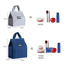 Pack of 2 Lunch Bags, Cool Bag, Portable Insulated Lunch Bag, Waterproof Foldable Picnic Bag, Picnic Handbag, Lunch Bag for Work, School and Picnic (Grey + Blue)