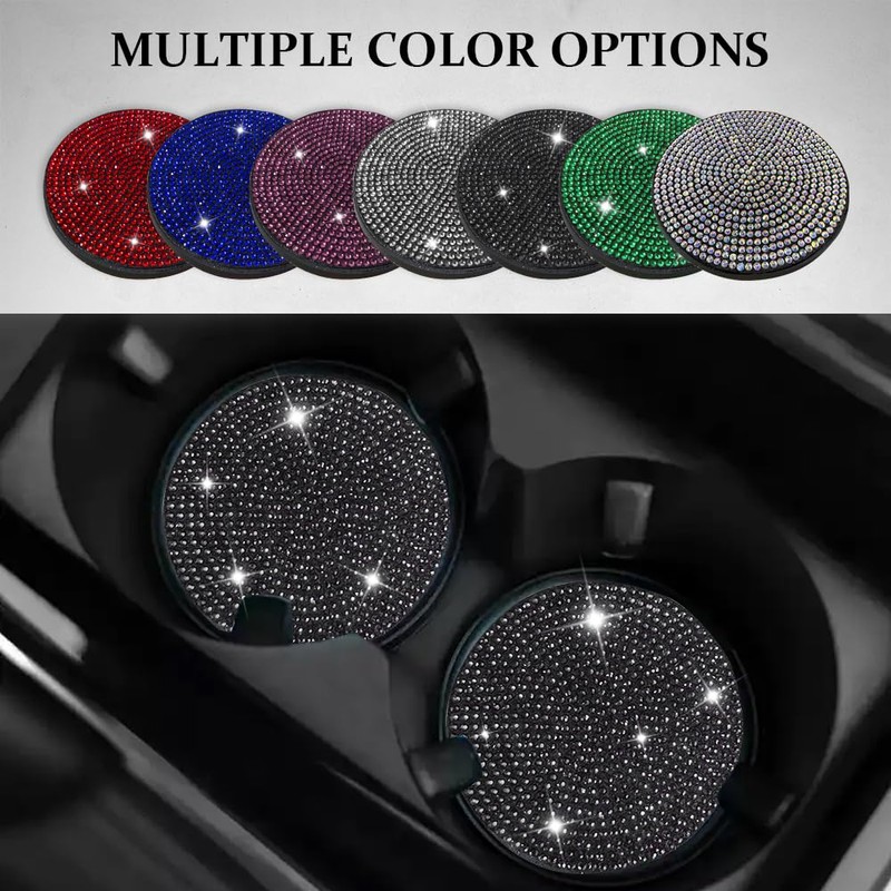 2PCS Bling Car Cup Coasters, Crystal Rhinestone Auto Cup Holder