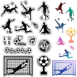 CRASPIRE Football Clear Stamps Soccer Athletes Football Cup Fences Reusable Retro Transparent Silicone Stamp Seals for DIY Scrapbooking Supplies Journaling Card Making Album Decoration Craft