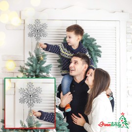 Ornativity Glitter Snowflake Tree Topper - Silver Sparkling Gem Christmas Tree Decoration