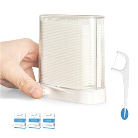 Automatic POP-UP Dental Floss Holder, Container for Floss Sticks, 238 Count Floss Picks Interdental Brushes 2 in 1, One End is Soft Floss Sticks, The Other End is Floss Brush