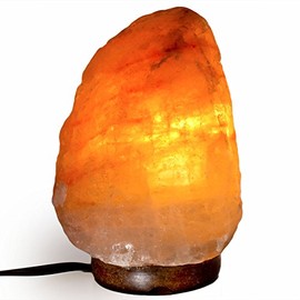 Hypnotic Gems PeB Himalayan Light: 6" to 8" Natural Himalayan Salt Lamp on Wood Base with Dimmer Switch and Bulb - Ionic Air Purifier - Large Average Weight of 5.5 Lbs!
