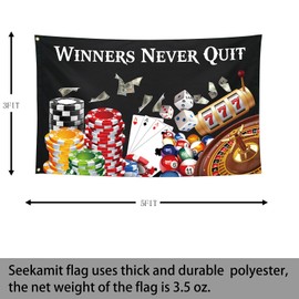 Seekamit Winners Never Quit Cool Funny Flags for College Dorm Room Guys Girls Wall Meme Flags Banner 3x5 Ft Bedroom Man Cave Indoor Outdoor Gag Gift Black