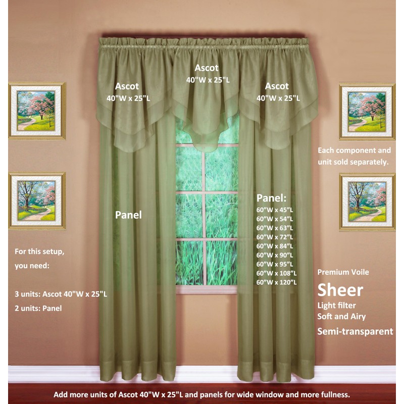 Today's Curtain Emelia Original Voile Panel 84", Dusty Leaf, 60"