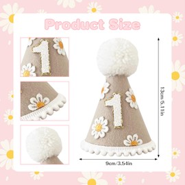 Yoolhamy 1st Birthday Hat for Girls Boys, Natural Boho First Birthday Crown, Adorable Birthday Party Decorations (Beige Daisy)