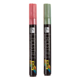 folia 1869 Paint Pens, Set of 2, Line Width 2 - 3 mm, Rose and Green, Waterproof and Non-fading, for Labelling and Decorating