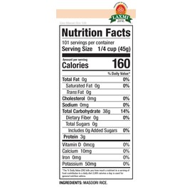 Laxmi Organic Sona Masoori Rice, All Natural, Organic Ingredients, No Cholesterol, USDA Organic, Vegetarian (10lbs)