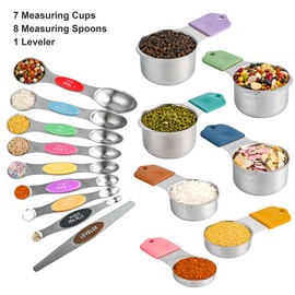 Smithcraft Measuring Cups & Spoons Set 16, Stainless Steel Magnetic Measuring Cups & Spoons Set, Metal Measuring Cups & Spoons Set, Measuring Cups & Spoons &Leveler for Cooking &Baking, Color