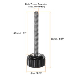 sourcing map 8pcs Knurled Knobs M4 x 40mm Male Thread 16mm Head Grip Plastic Metric Clamping Knobs Handles Thumb Screws with Threaded Stud, Black