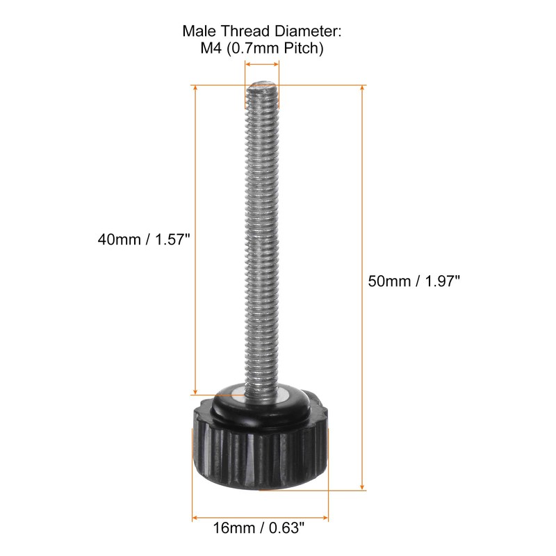 sourcing map 8pcs Knurled Knobs M4 x 40mm Male Thread