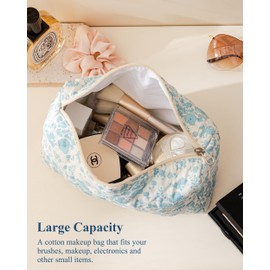 HBselect Initial Makeup Bag, Quilted Makeup Bag, Cotton Large Travel Makeup Bag, Cute Floral Coquette Make up Bag Cosmetic Bag Toiletry Bag for Women Girls J