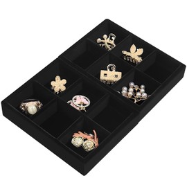 DesignSter Small Jewelry Tray-Ring Organizer 2PCS Premium Velvet Rings Earrings Display Tray Storage Insert Holder for Jewelry Box, Drawer, Dresser (6 Grids, Beige)