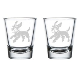 MIP Set of 2 Shot Glasses 1.75oz Shot Glass Gift Miniature Schnauzer Running