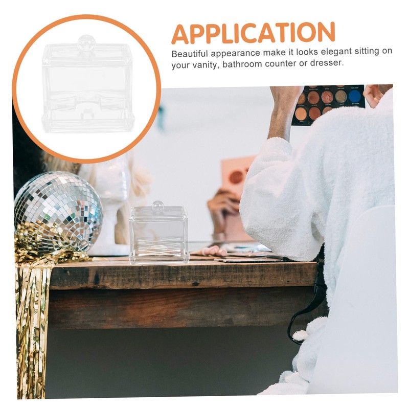 WOONEKY 2pcs Cotton Bud Ball Holder Acrylic Box Sealing Lid