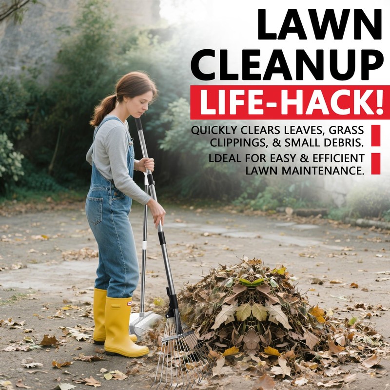 Leaf Rake Adjustable 23" to 75" - Stainless stelel Rake