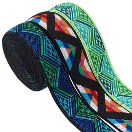 BENECREAT 3 Yard Elastic Vintage Jacquard Band, 63 mm Wide Colourful Striped Jacquard Elastic Bands for DIY Clothing, Curtain Decoration, Decoration