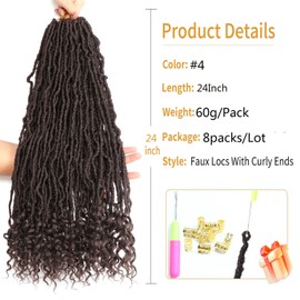 8 Packs Faux Locs Crochet Hair Extensions for Black Women Crochet Braids Hair Extensions for Braiding Hair Goddess Locs Crochet Hair (24 Inch (Pack of 8), #4)