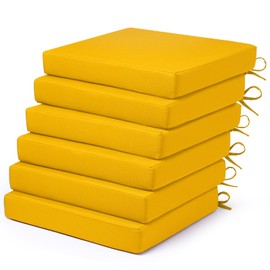 LA COUSSIN Outdoor Chair Cushions Set of 6 Fade Water Resistant, Patio Furniture Cushions with Non-Slip Ties,Square Cushions for Outdoor Furniture and Lawn Dining Chairs, 18.5 x 16 x 3, Yellow