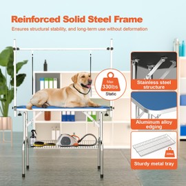 ynhunreth 46'' Dog Grooming Table for Large Dogs, Foldable Professional Grooming Table for Dogs at Home with Double Loops/Mesh Tray/Adjustable Arm, Capacity up to 330lbs, Blue