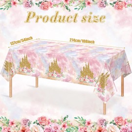1 Pack Princess Tablecloths Birthday Decorations,Plastic Pink Rose Castle Table Cloth for Parties,Disposable Rectangle Floral Table Cover for Baby Shower Girls Birthday Party Supplies,54x108 Inch