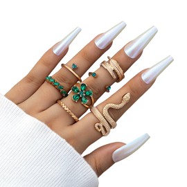 Crymystal Gold Snake Rings Set for Women Vintage Snake Knuckle Stackable Rings Bohemian Crystal Heart Finger Rings Purple Rhinestone Rings Jewelry for Girls Gift Engagement Rings (Style:E)