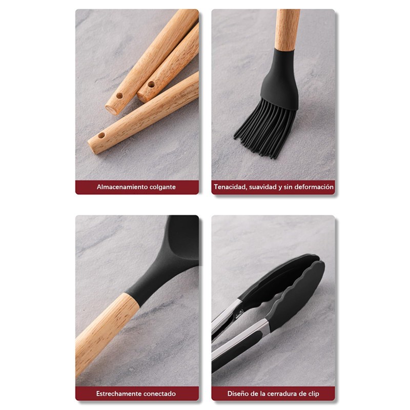 TTSTOIEE Kitchen Utensils Set, 11 Pieces, Wooden Handles, Black