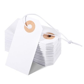 100pcs White Blank Tags with Elastic String Marking Hanging Tags Attached Reinforced Hole Writable Blank Price Tags for Nail Salon