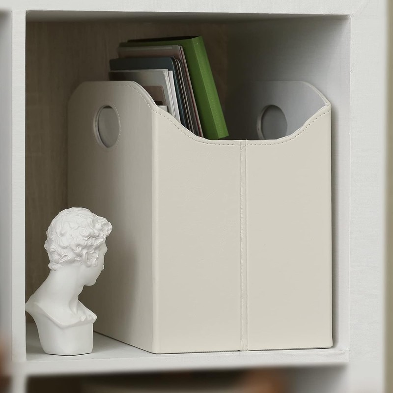 EZDeco Magazine Holder Foldable Magazine Rack Floor PU Leather File